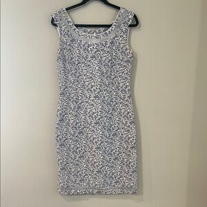David Warren New York White and Blue Patterned Dress